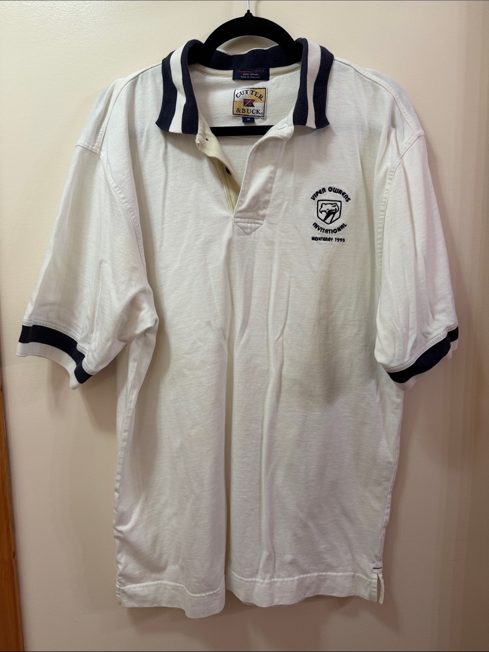 Cutter & Buck White Golf Polo with Navy Trim and Embroidered Logo. Viper Owners